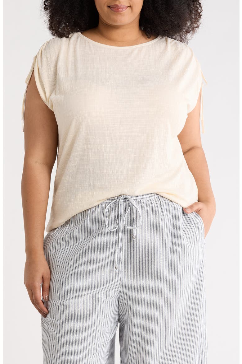 Ruched Shoulder Crinkle Knit Top, Main, color, EGGSHELL