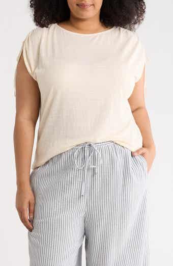 MAX STUDIO Ruched Shoulder Crinkle Knit Top