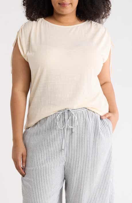 MAX STUDIO Ruched Shoulder Crinkle Knit Top