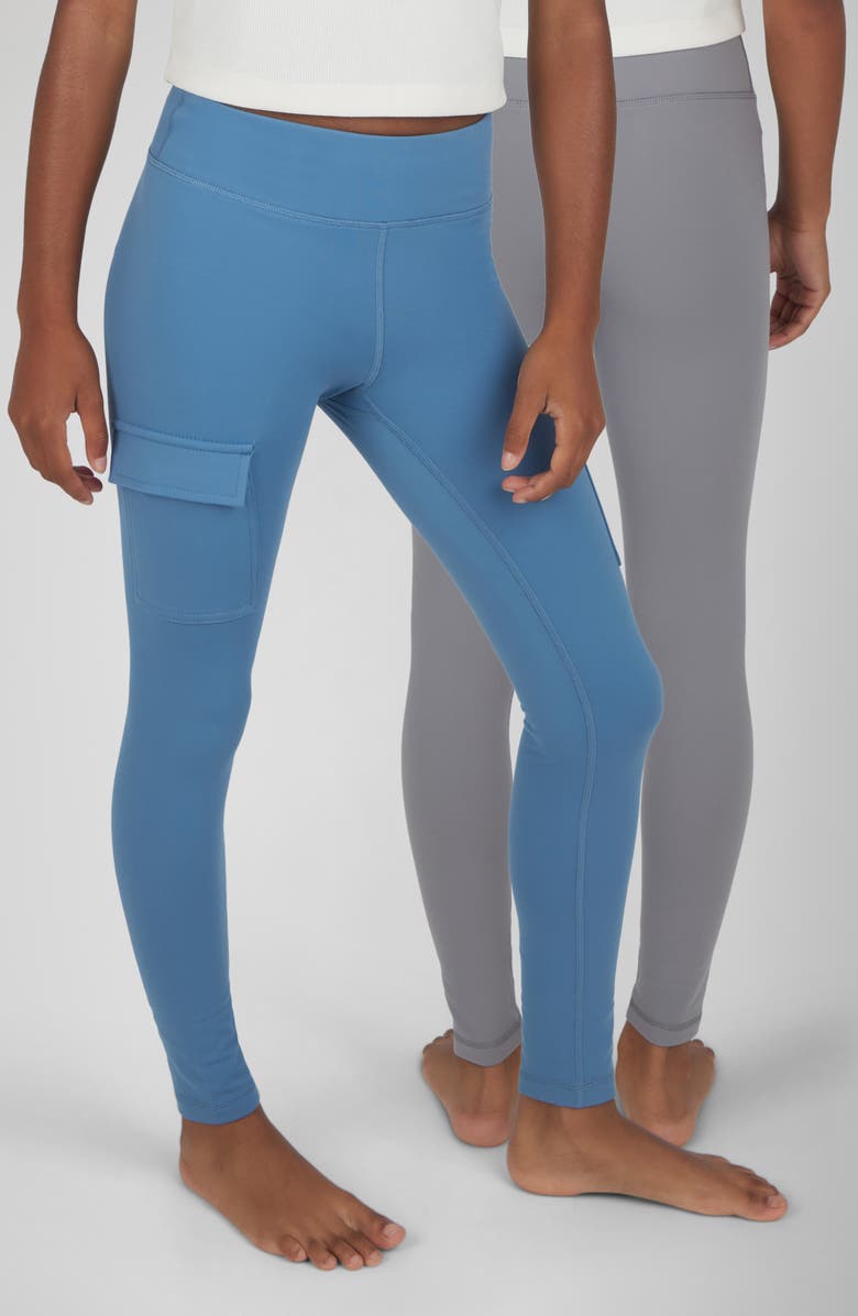 90 DEGREE BY REFLEX Kids' Two Pack PolarLux Cargo Pocket Leggings, Main, color, Coronet Blue/Night Owl
