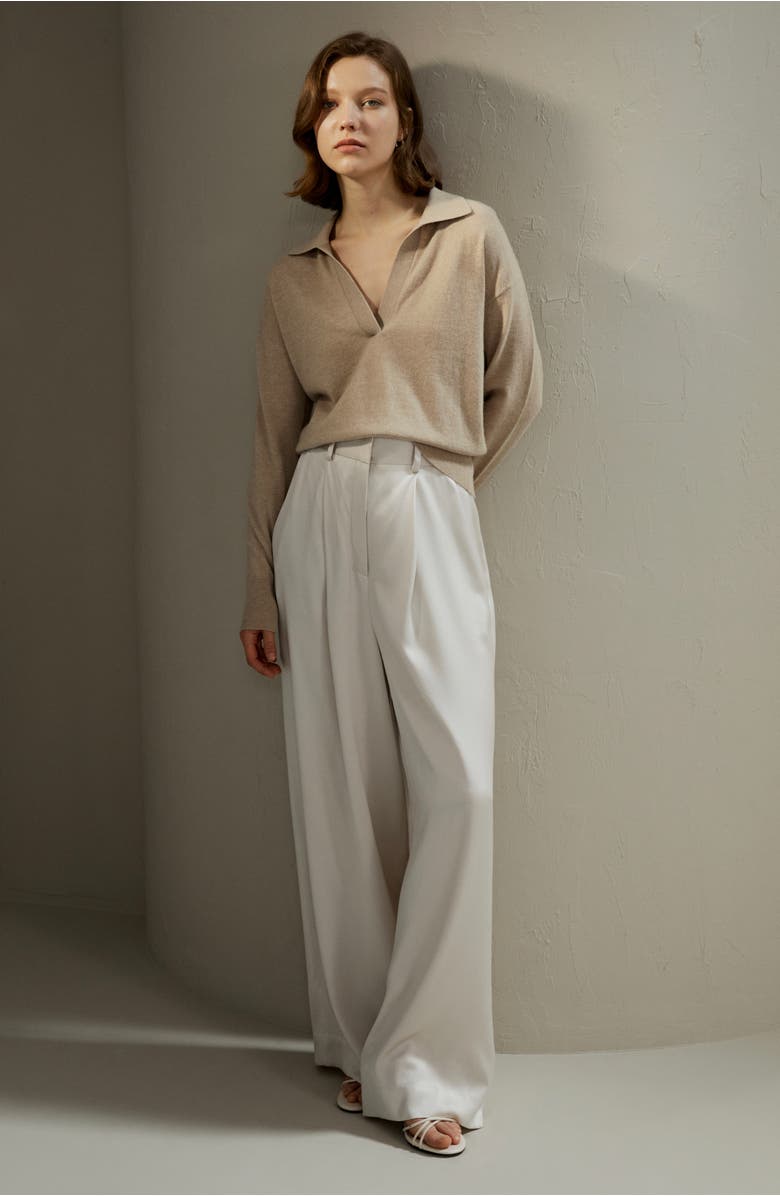 Lilysilk Women's V Neck Cashmere Polo Sweater, Alternate, color, Beige