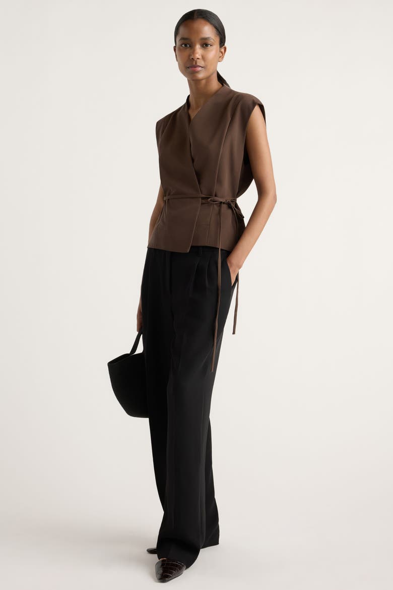 Leandra Tie-Wrap Vest, Alternate, color, Dark Chocolate