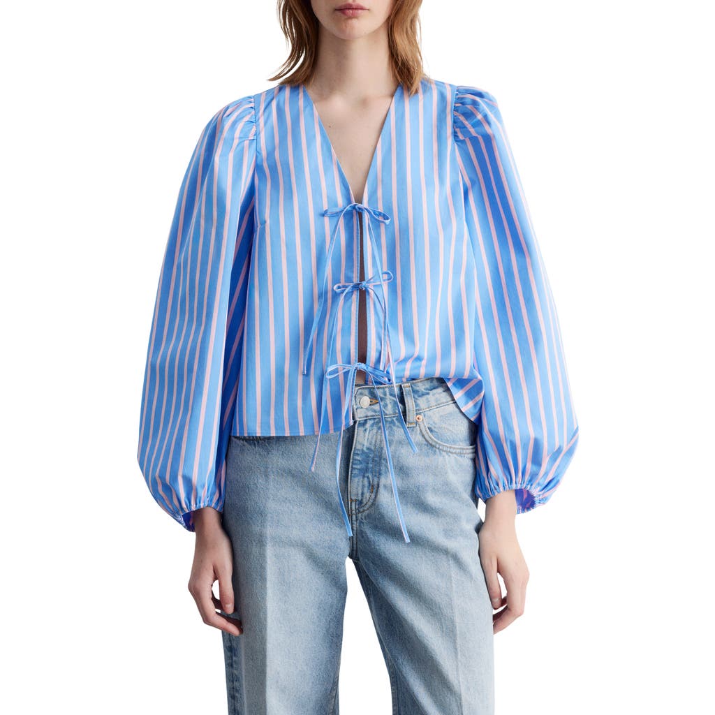 & Other Stories Ve Ariba Stripe Tie Front Top In Blue