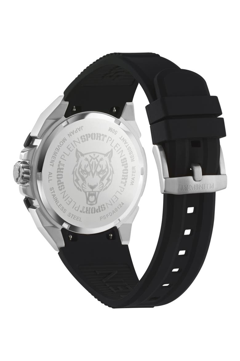 Urban Pulse Three Hand Quartz Silicone Strap Watch, 47mm, Alternate, color, STAINLESS STEEL