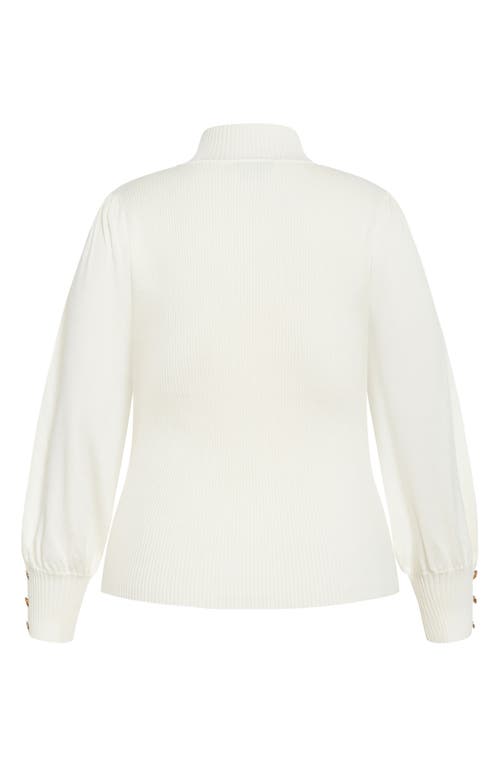 City Chic Sofia Mock Neck Rib Sweater In White