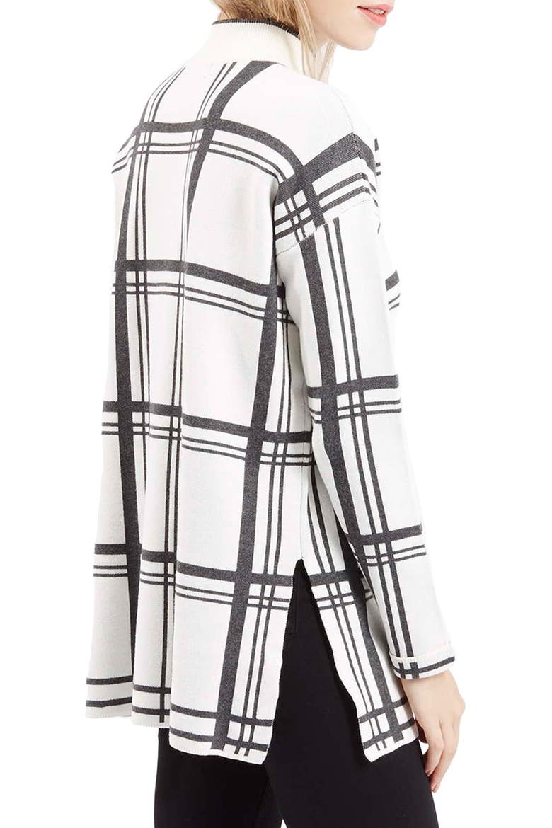 Jacquard Check Tunic Sweater, Alternate, color, CREAM MULTI