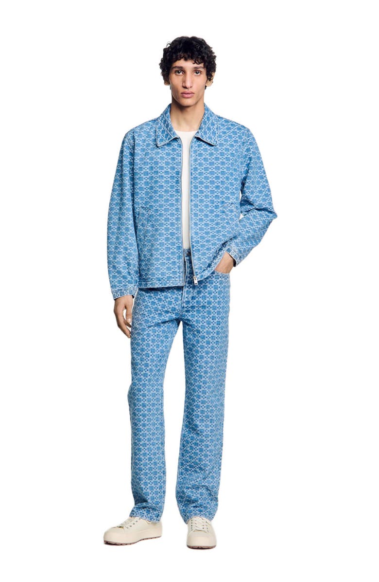 SANDRO Square cross denim jacket, Alternate, color, Blue Vintage - Denim