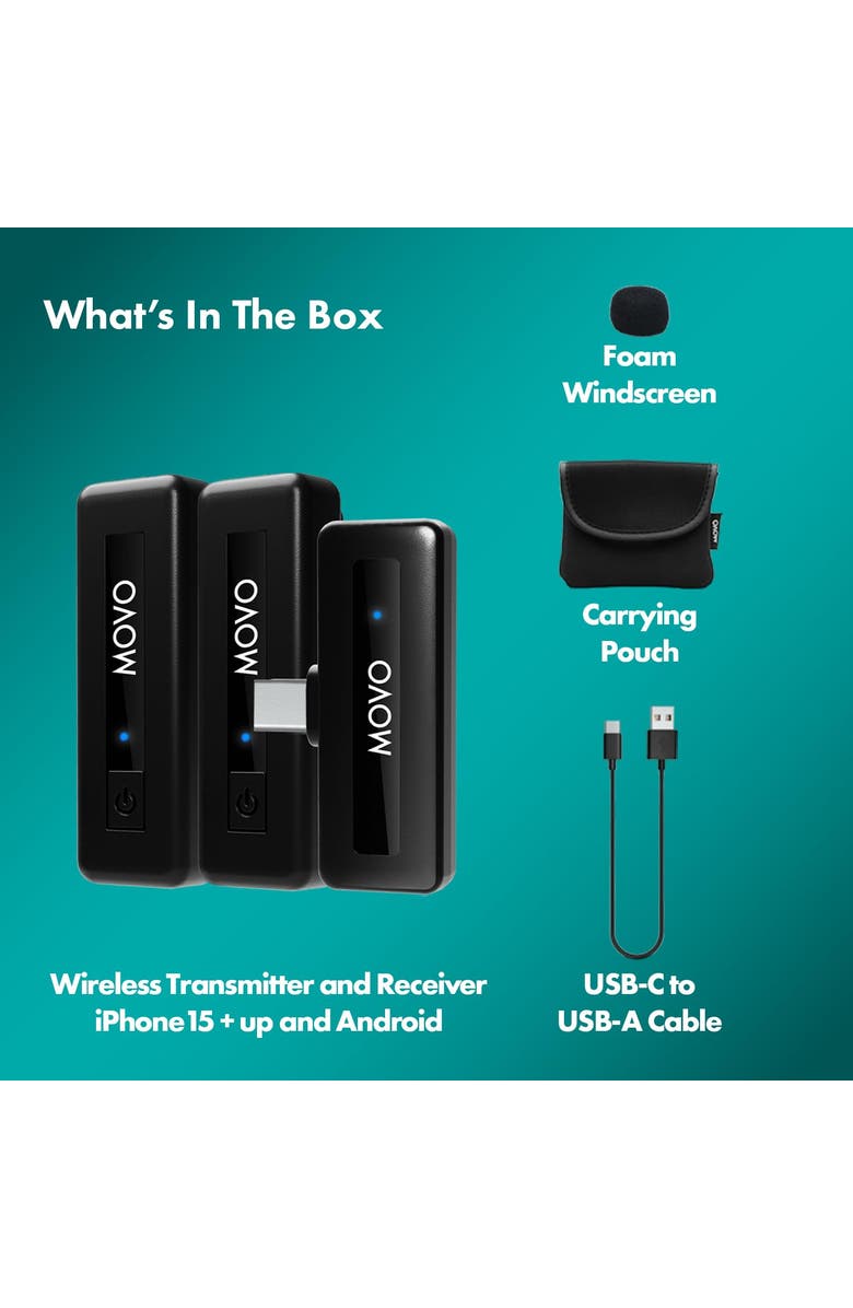 MOVO Wireless Mini UC Duo - Ultracompact Rechargeable Wireless Lavalier Microphone System for Android, Alternate, color, Black