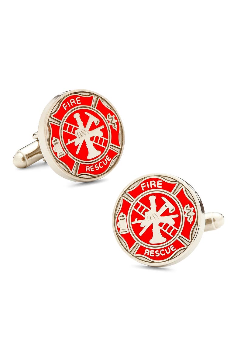 Firefighter Shield Cuff Links, Main, color, RED