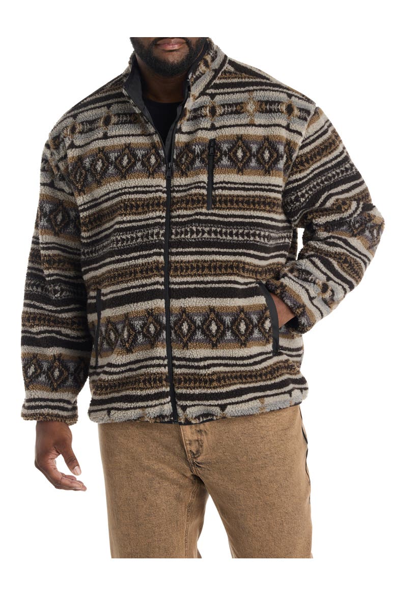 Big & Tall Abstract Printed Fleece Jacket, Alternate, color, BROWN