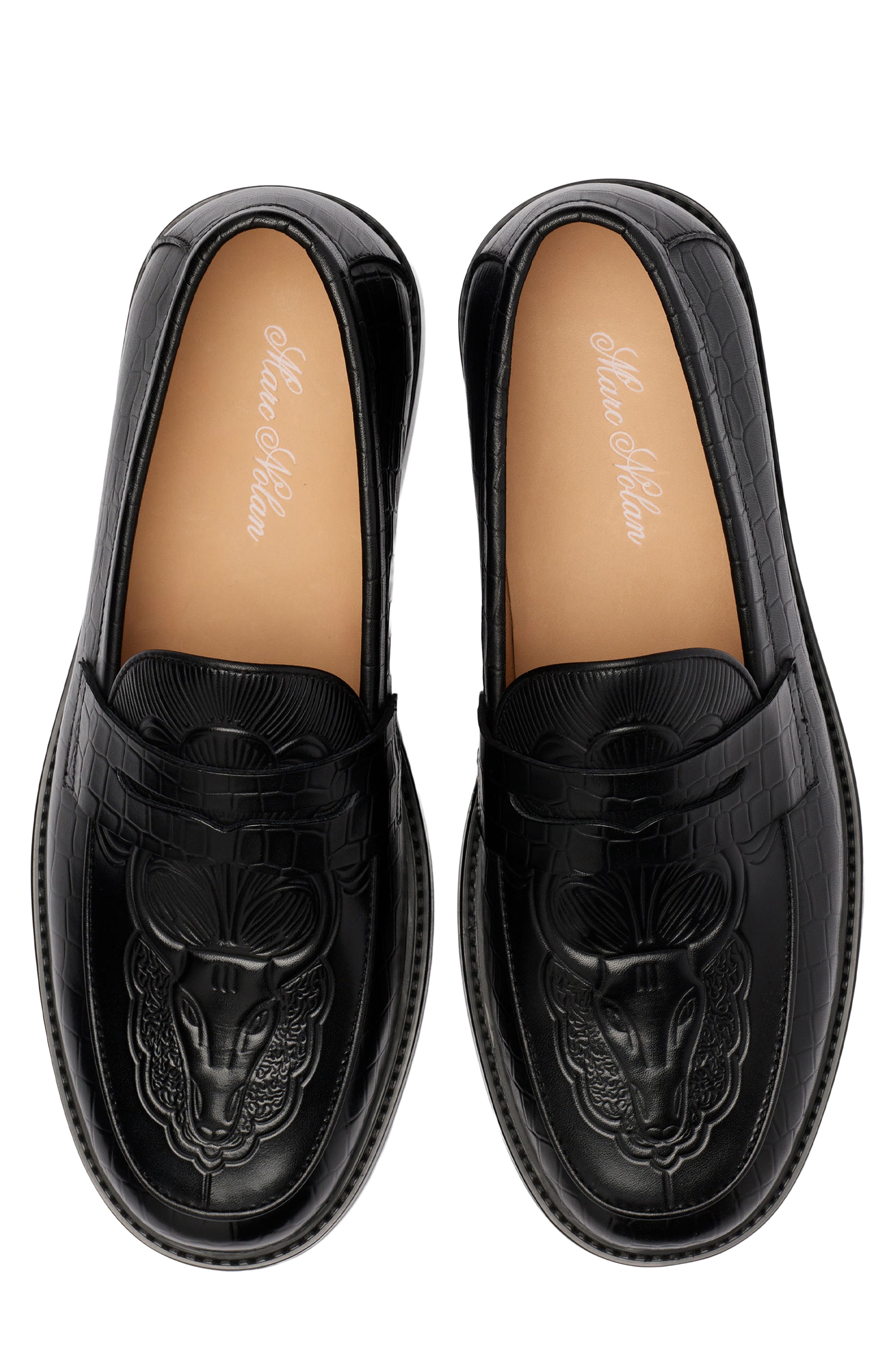 MARC NOLAN Calum Embossed Penny Loafer, Alternate, color, Black Bull