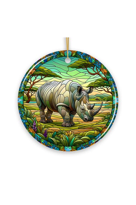 Savanna Rhinoceros Stained Glass Style Ceramic Ornament