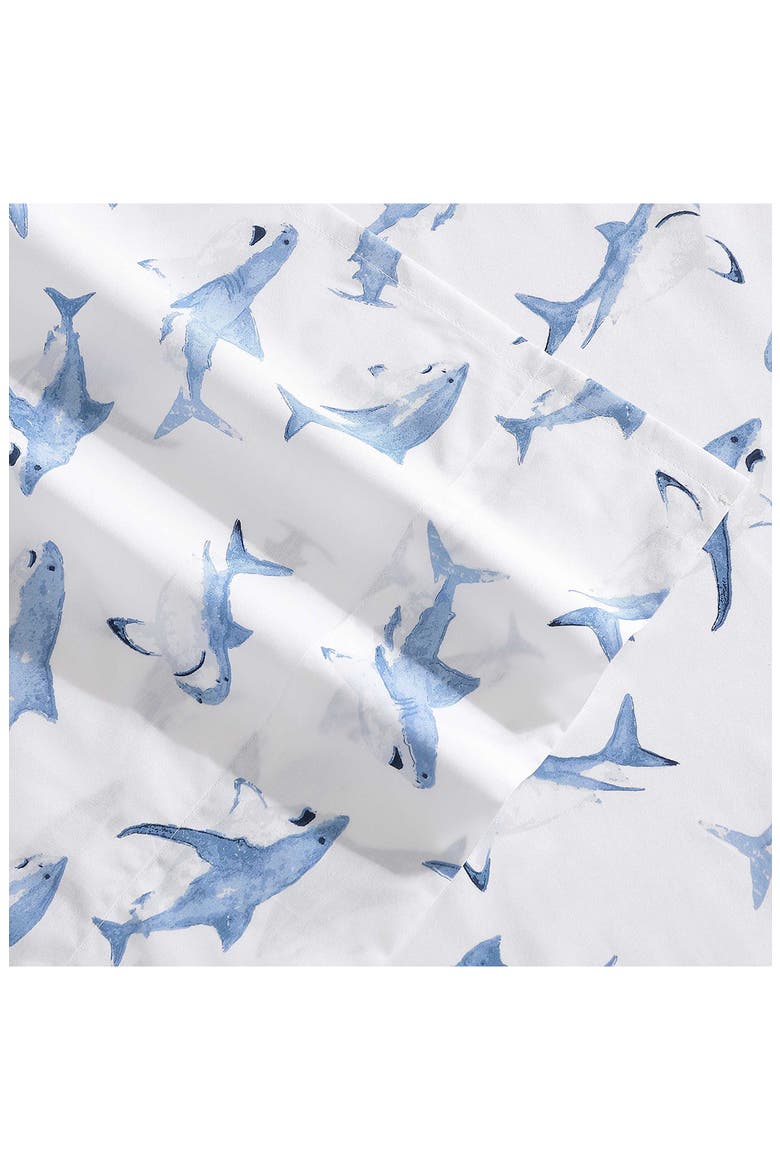 Shark Attack 200 Thread Count Cotton Percale Sheet Set, Alternate, color, BLUE