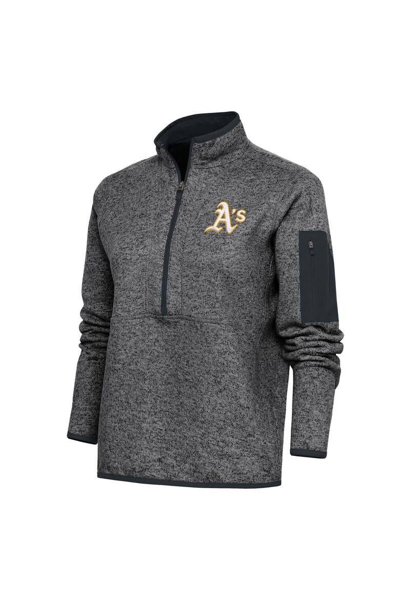 Women's Antigua Heather Charcoal Oakland Athletics Logo Fortune Quarter-Zip Pullover Jacket, Main, color, Heather Charcoal