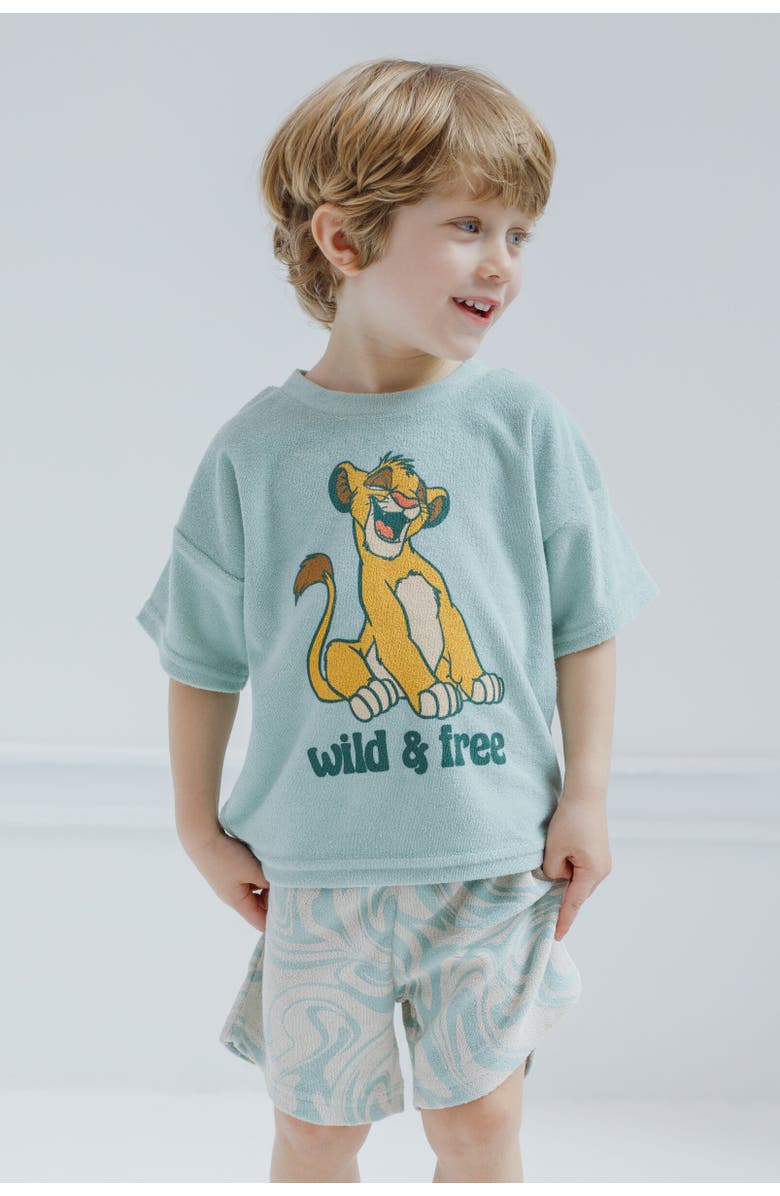 Disney Lion King Simba Boys' Loop Terry 2-Piece T-Shirt and Shorts Set, Alternate, color, Simba Sage Green