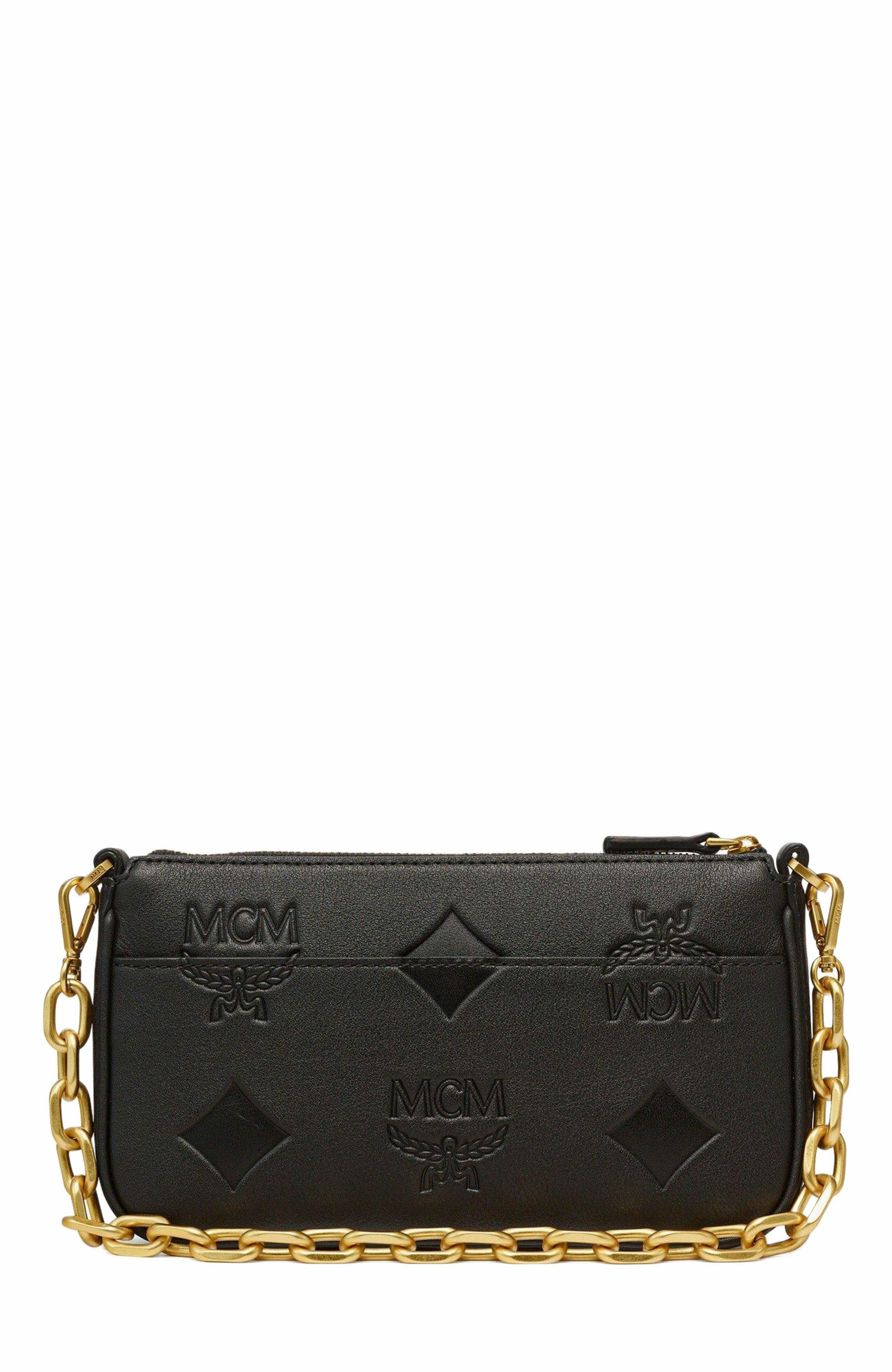 MCM Aren Chain Crossbody in Maxi Monogram Leather, Main, color, Black