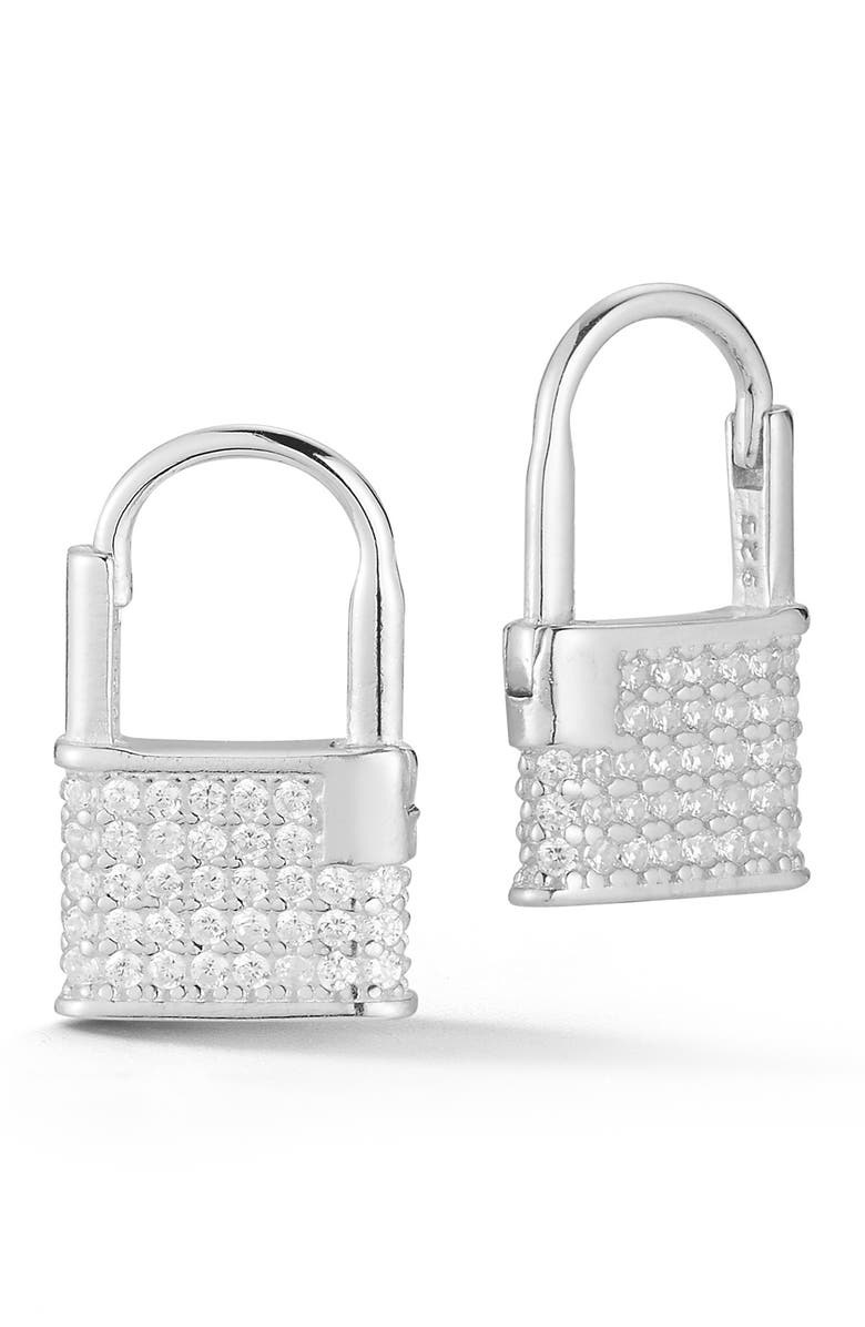 SPHERA MILANO Silver Padlock Earrings, Main, color, 