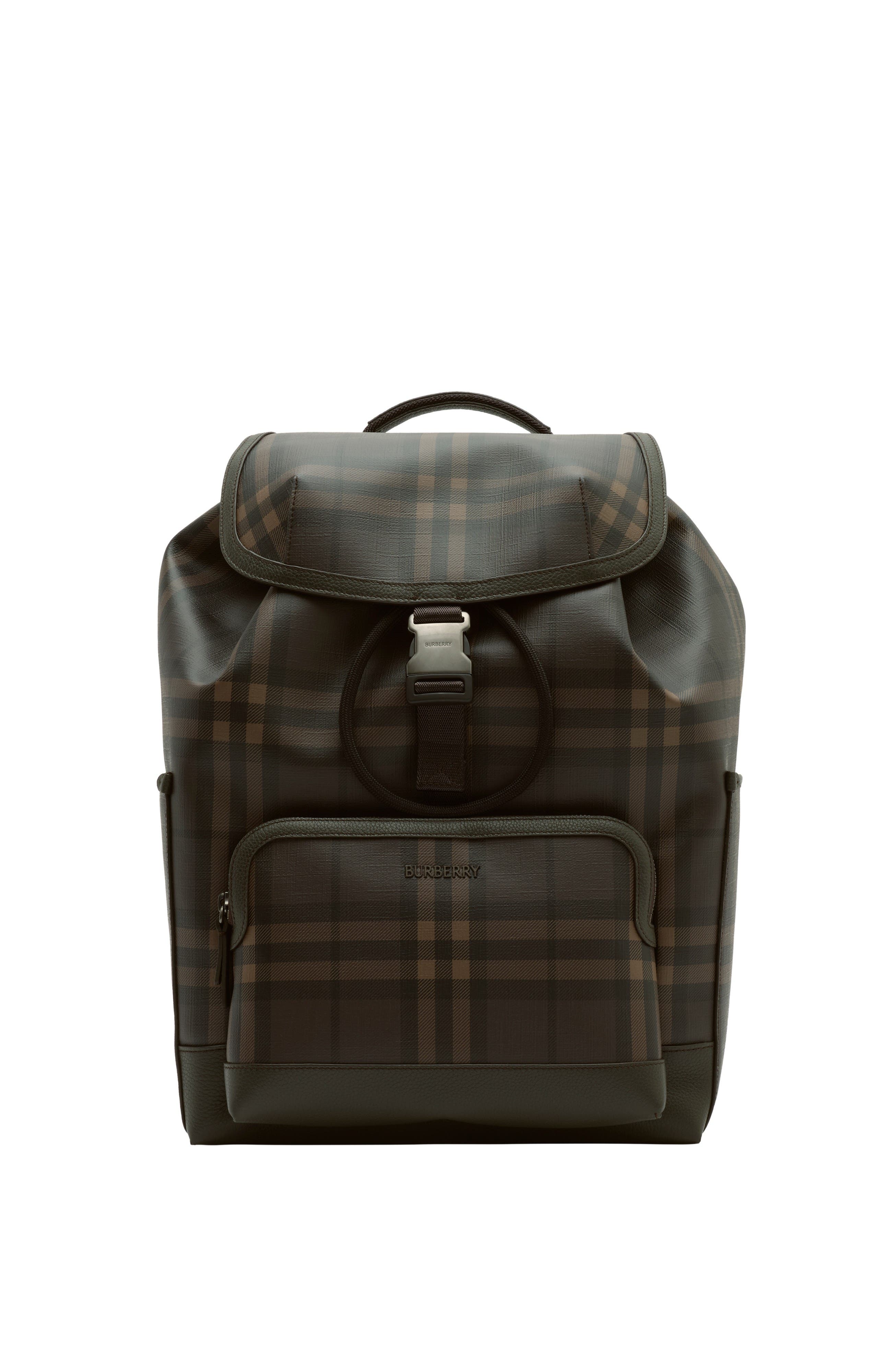 City Check Clip Backpack, Main, color, Dark brown