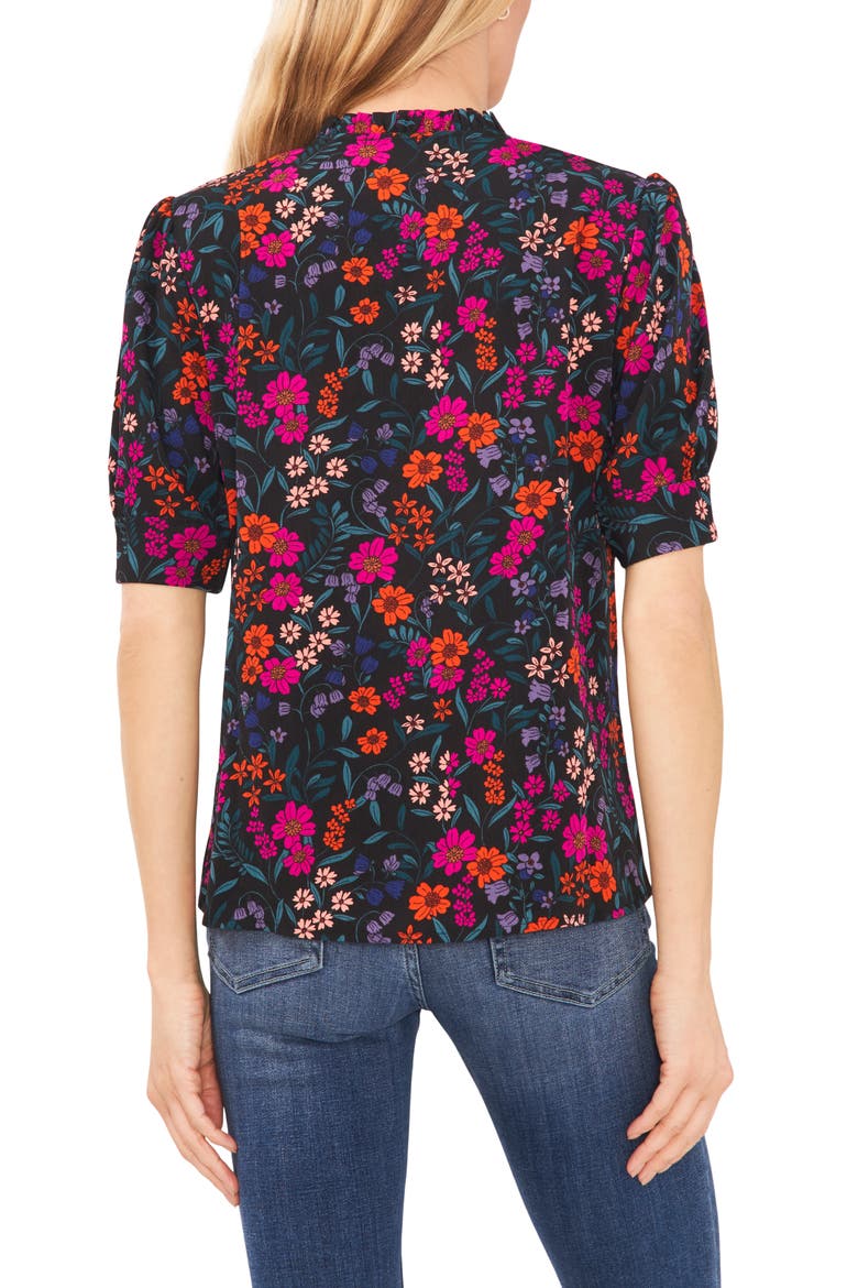Tie Neck Puff Neck Blouse, Alternate, color, RICH BLACK