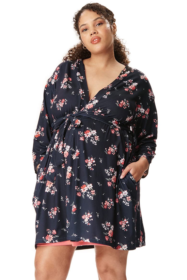 Motherhood Women's Maternity Robe and Nursing Chemise Sleep Set, Alternate, color, Tea Rose Garden Evening