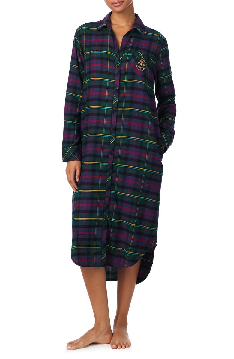 Lauren Ralph Lauren Plaid Print Sleepshirt, Alternate, color, Multi Plaid