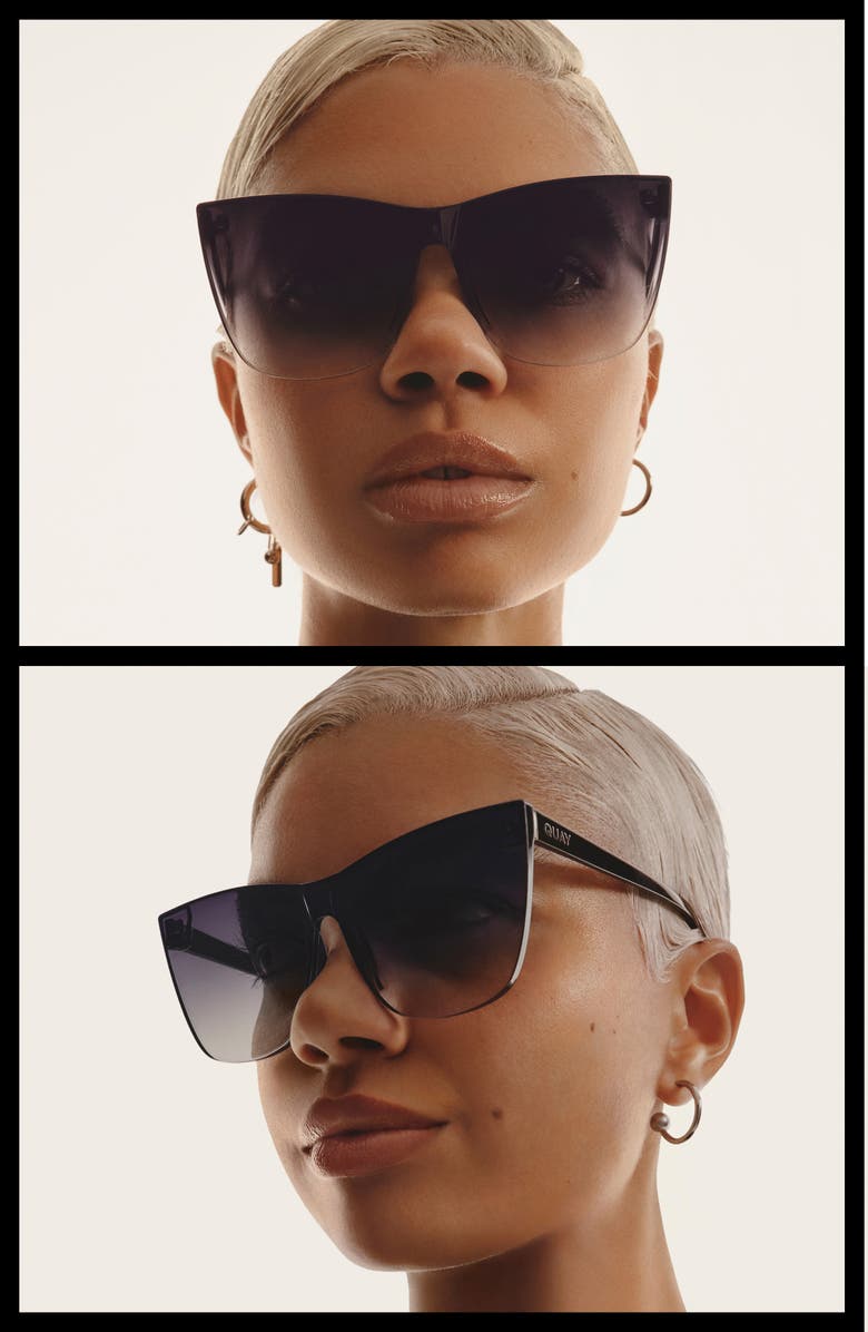 QUAY Come Thru 144mm Gradient Cat Eye Sunglasses, Alternate, color, Black/ Fade