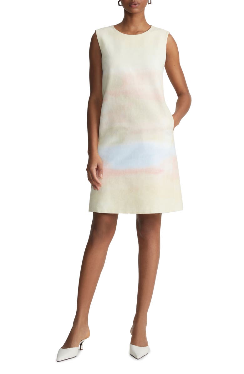 Lafayette 148 New York Horizon Print Canvas Sleeveless Shift Dress, Main, color,