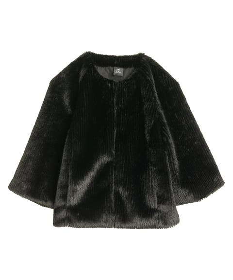 Collarless Fur Jacket With Raglan Sleeves