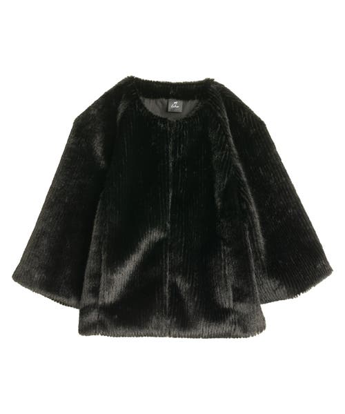 Echo Collarless Fur Jacket With Raglan Sleeves In Black