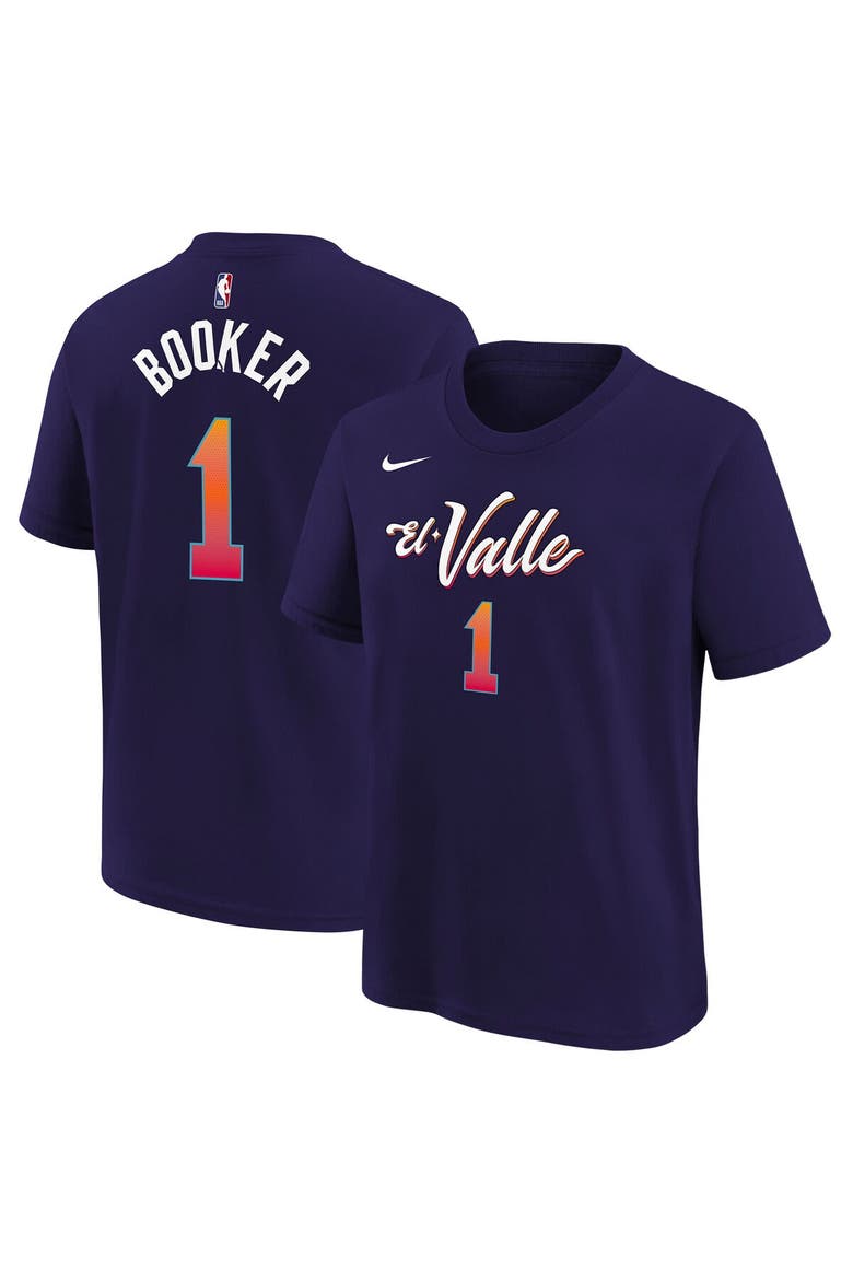 Youth Nike Devin Booker Purple Phoenix Suns 2023/24 City Edition Name & Number T-Shirt, Main, color, Purple