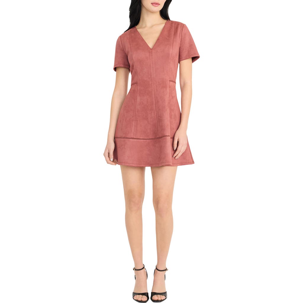 Donna Morgan For Maggy Short Sleeve Faux Suede Fit & Flare Minidress In Pink
