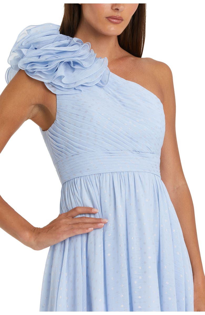 Mac Duggal Women's One Shoulder Polka Dot Chiffon Gown With Ruffle Detail, Alternate, color, Powder Blue