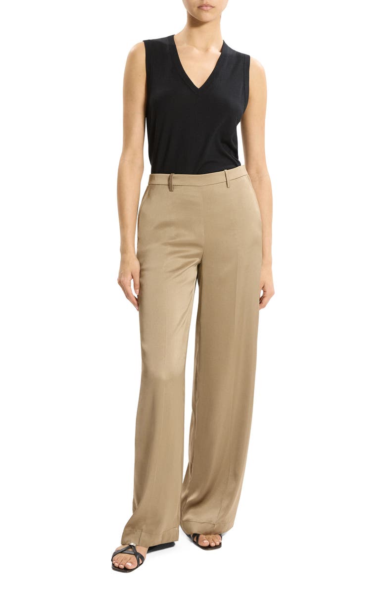 Theory Relaxed Satin Pants, Alternate, color, Mocha Taupe
