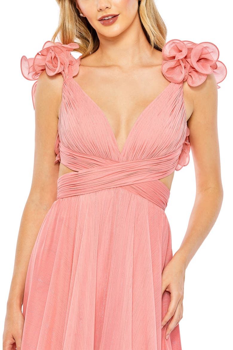 Ruffle Sleeve V Neck A Line Gown, Alternate, color, CORAL