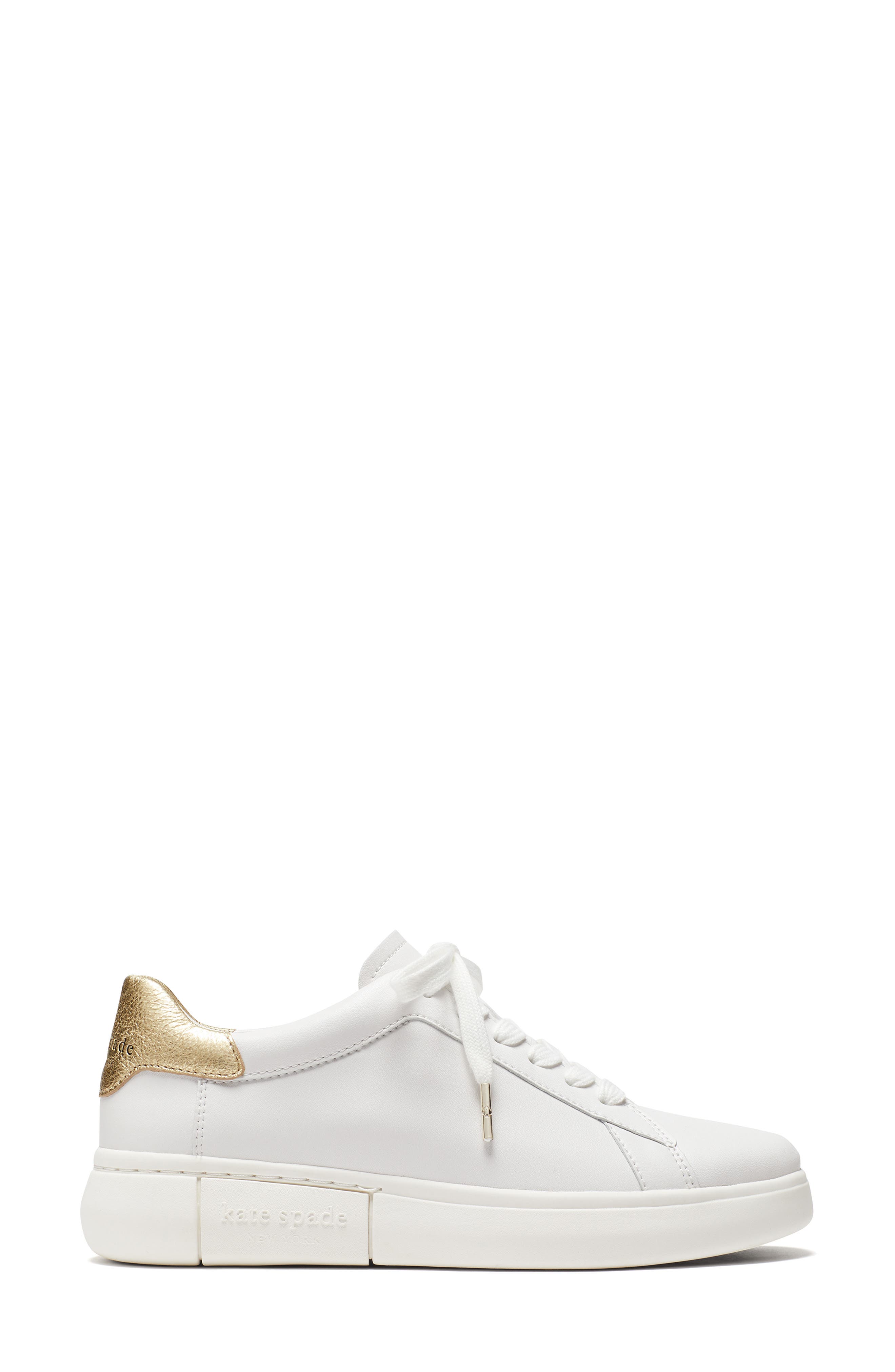 Kate Spade New York lift platform sneaker, Alternate, color, Optic White/ Pale Gold Leather