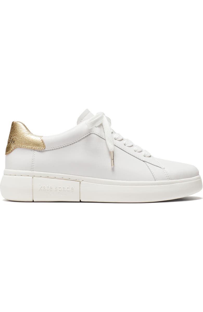 Kate Spade New York lift platform sneaker, Alternate, color, Optic White/ Pale Gold Leather