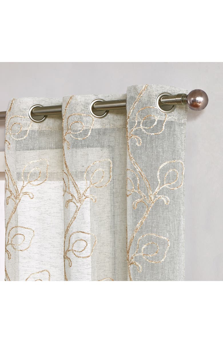 DAINTY HOME Set of 2 Embroidered Sheer Curtain Panels, Alternate, color, Linen
