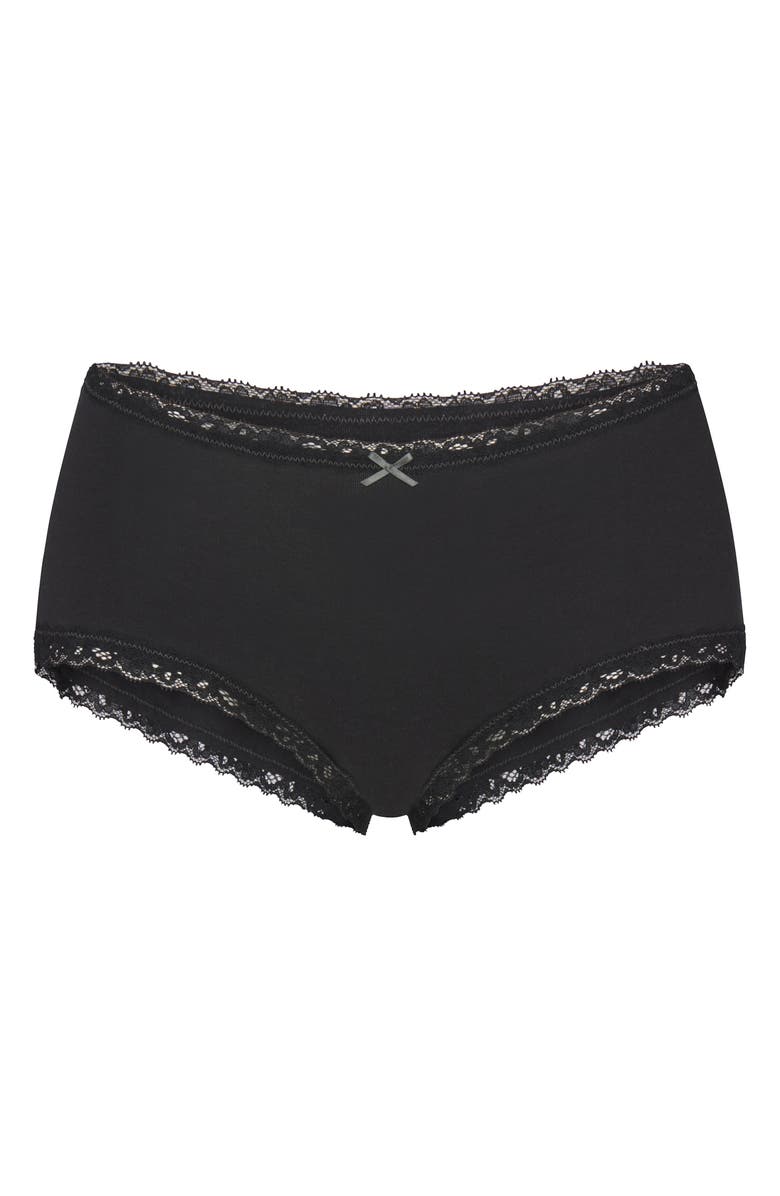 SKIMS Lightweight Stretch Cotton Lace Boyshorts, Alternate, color, Soot