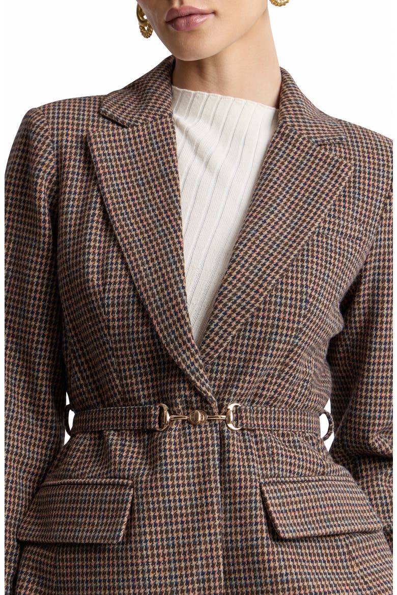 Belted Houndstooth Blazer, Alternate, color, BROWN MULTI