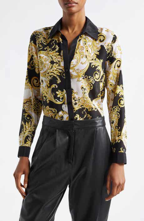 L'AGENCE Gio Scroll Print Silk Button-Up Shirt