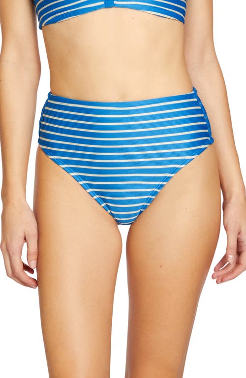Robin Piccone Parker Stripe High Waist Rib Bikini Bottoms In Hydra/ecru