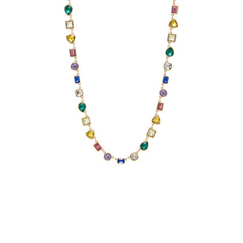 Rainbow Multi Shape Bezel Tennis Necklace