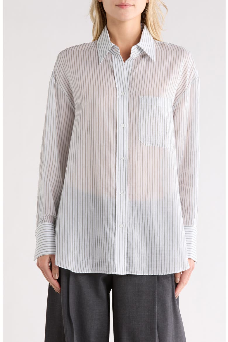 Big Joe Stripe Cotton & Silk Button-Up Shirt, Main, color, HARBOR GREY MULTI