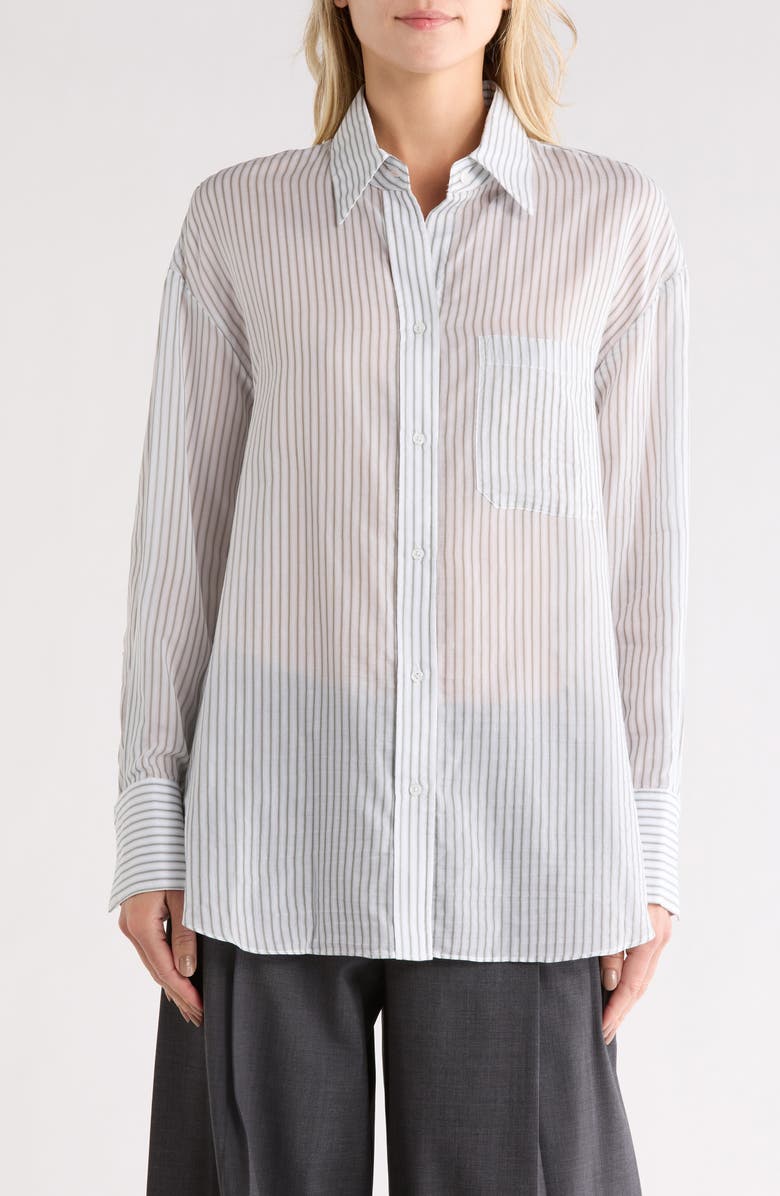 TWP Big Joe Stripe Cotton & Silk Button-Up Shirt, Main, color, Harbor Grey Multi
