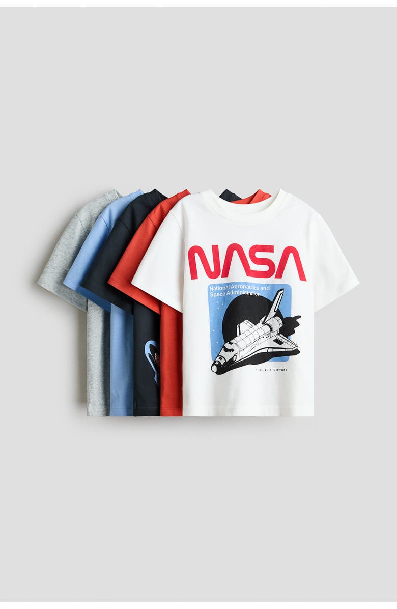 H&M 5-pack jersey t-shirts, Main, color, Red/Nasa