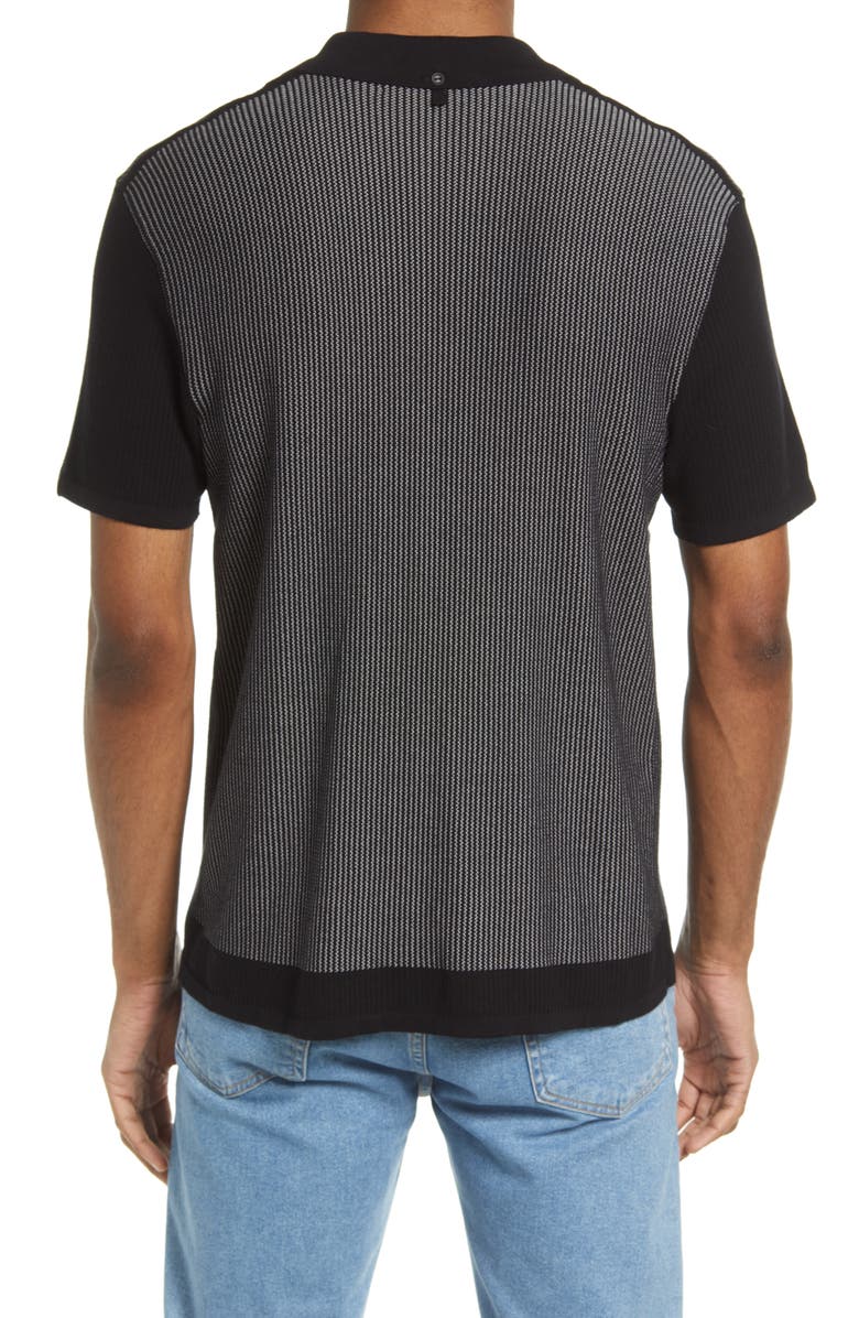 rag & bone Harvey Short Sleeve Knit Button-Up Camp Shirt, Alternate, color, Blkwht
