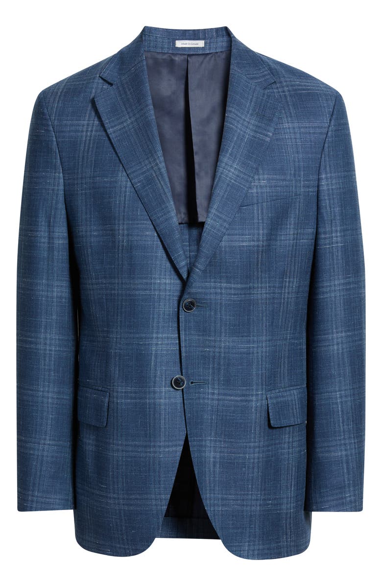 Peter Millar Hyperlight Soft Blue Plaid Slub Wool & Silk Blend Sport Coat, Main, color, Blue