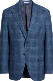 Peter Millar Hyperlight Soft Blue Plaid Slub Wool & Silk Blend Sport Coat