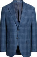 Peter Millar Hyperlight Soft Blue Plaid Slub Wool & Silk Blend Sport Coat