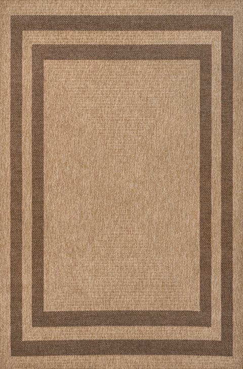 Frenzy Easy Jute Minimalist Boho Inset Border Indoor/Outdoor Area Rug